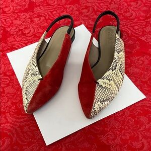 Mercedes Castillo Evetta Red Suede Snakeskin Slingback Flats Pointed Toe 8